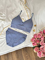 Комплект женского белья без лавандовых косточек / Мягкий женский комплект топ и трусики лавандового цвета