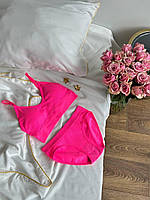 Комплект женского нижнего белья ярко розовый без косточек / Комплект женского белья фуксия