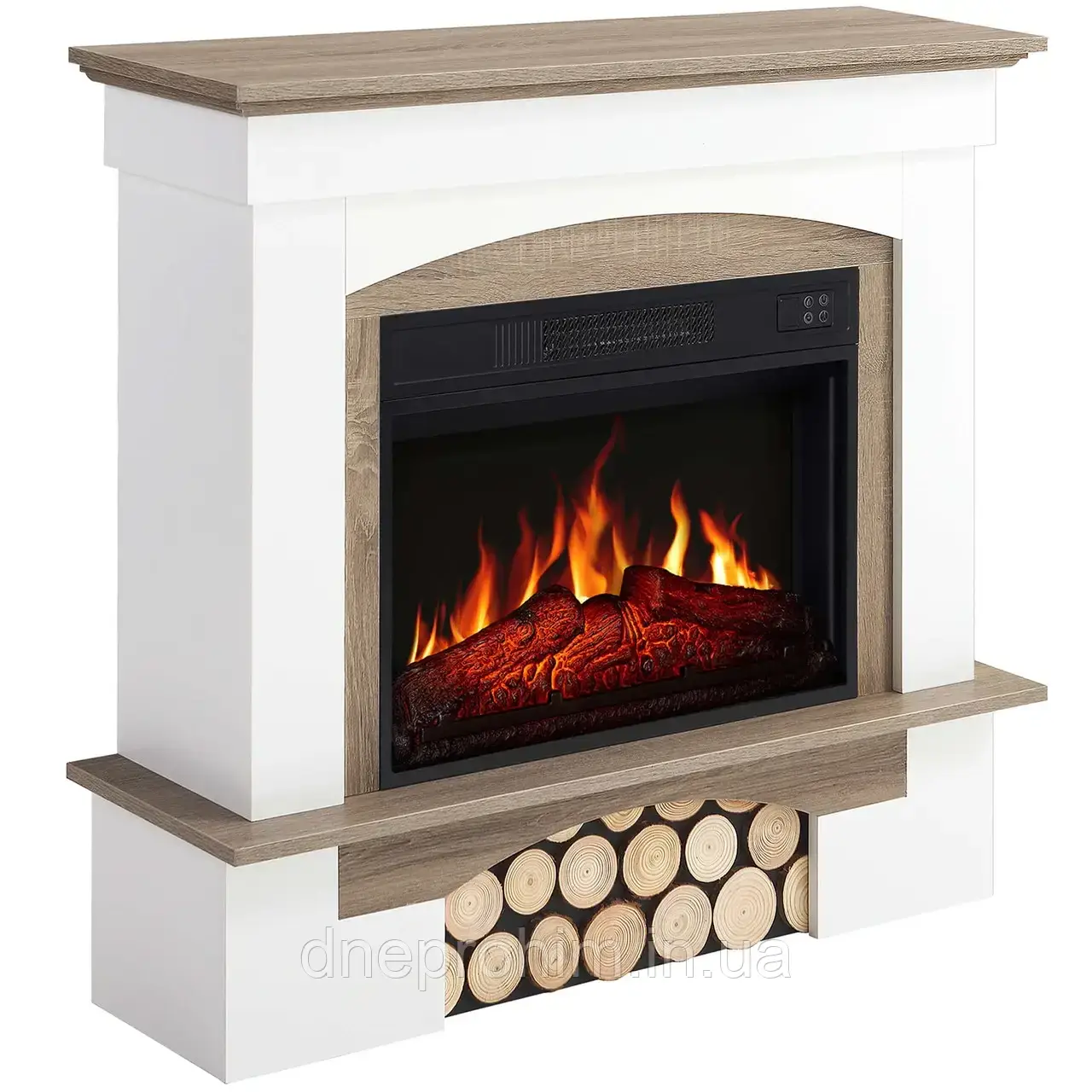 Камінокомплект ArtiFlame Woodley AF23S білий / дуб сірий з обігрівом і звуком горіння вогню, фото 1