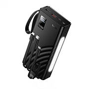 Портативний зарядний пристрій повер банк Hoco Power Bank Shine J155 на 20000mAh з вбудованими кабелями, чорний