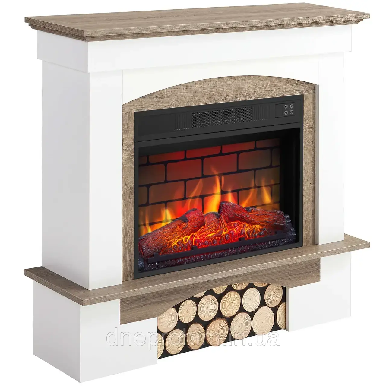 Камінокомплект ArtiFlame Woodley AF23BS білий / дуб сірий з обігрівом і звуком горіння вогню, фото 1