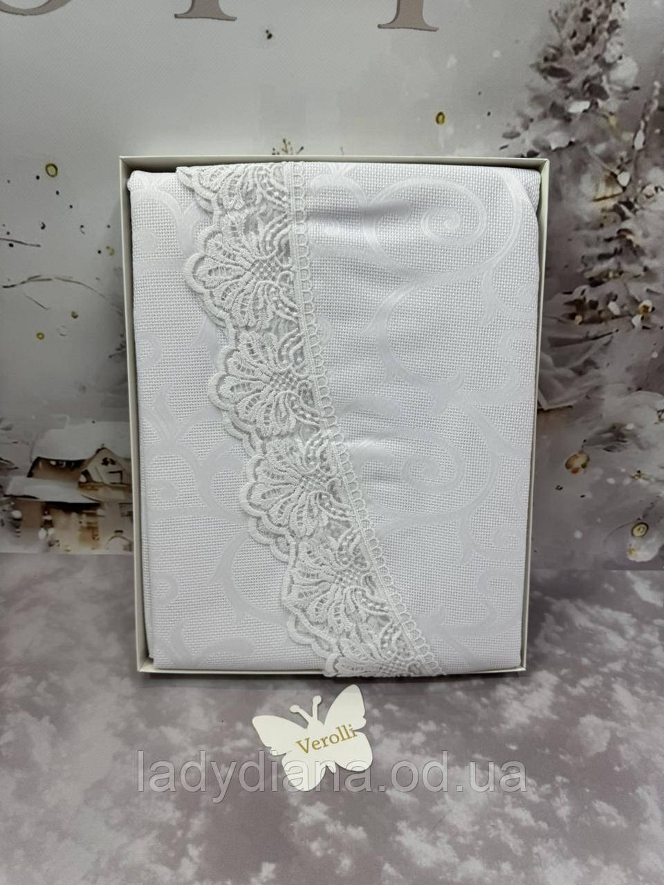 Скатертина на овальний стіл 160/ 350 см з мереживом тефлонова сервірувальна плямкостійка Туреччина, фото 1