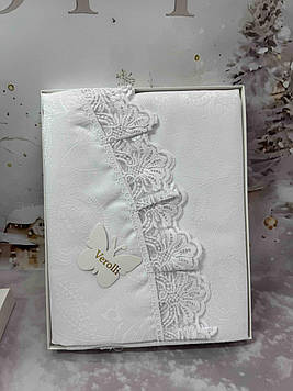 Скатертина на круглий обідній стіл тефлонова плямостійка з мереживом Туреччина Verolli розмір Ø 160 см