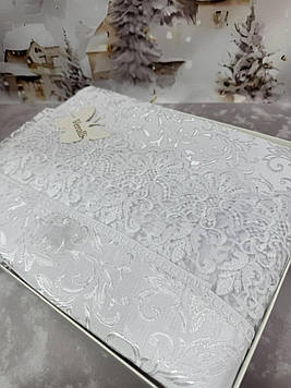 Скатертина на круглий обідній стіл тефлонова плямостійка з мереживом Туреччина Verolli розмір Ø 160 см