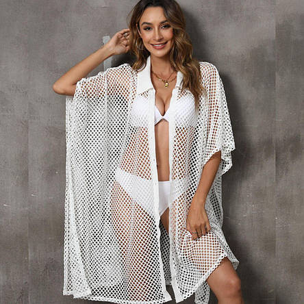 Пляжна туніка-сорочка, сітка. Біла. Великі розміри. від L до 7XL. 57-Т, фото 1