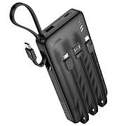 Портативний зарядний пристрій повер банк Power Bank J146 на 10000mAh з вбудованими кабелями, чорний