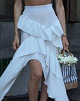 Легкая юбка из ткани лен бохо с воланами, Цвет: черный, молочный Размер: 42/44, 44/46