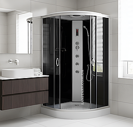 Гідромасажний бокс Ko&Po 126 90x90 з електронікою душовий бокс чорне скло душова кабіна низьким піддоном