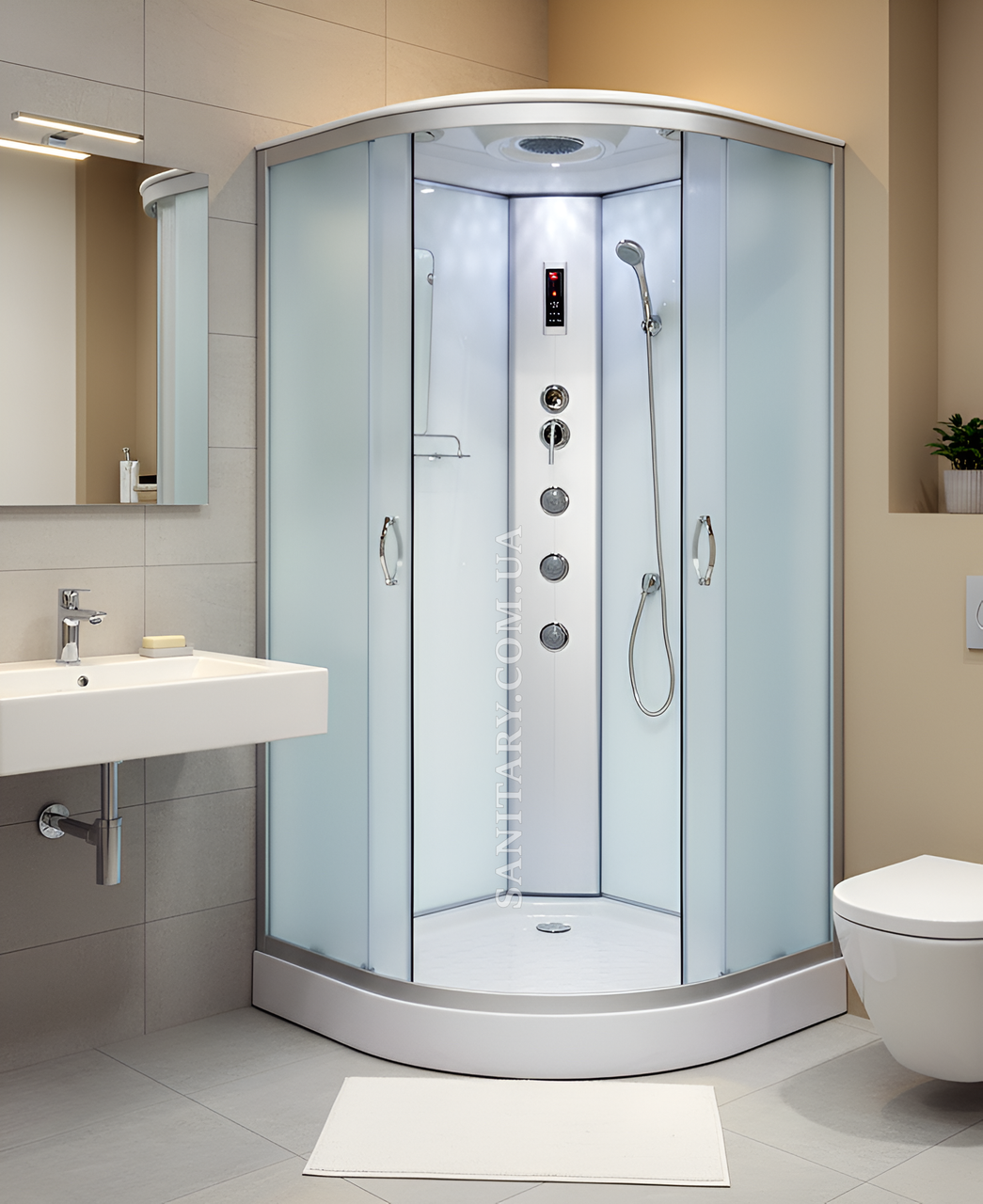 Гідромасажний бокс Ko&Po 126 100x100 см з електронікою матові скла душова кабіна з низьким піддоном, фото 1