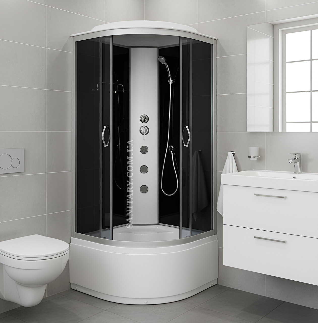 Душовий гідробокс Ko&Po 470 90x90 душова кабіна із глибоким піддоном розсувні двері сіре скло, фото 1