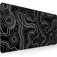 Килимок для миші та клавіатури з прошитими краями чорний з топографічним візерунком 900х400х3 мм