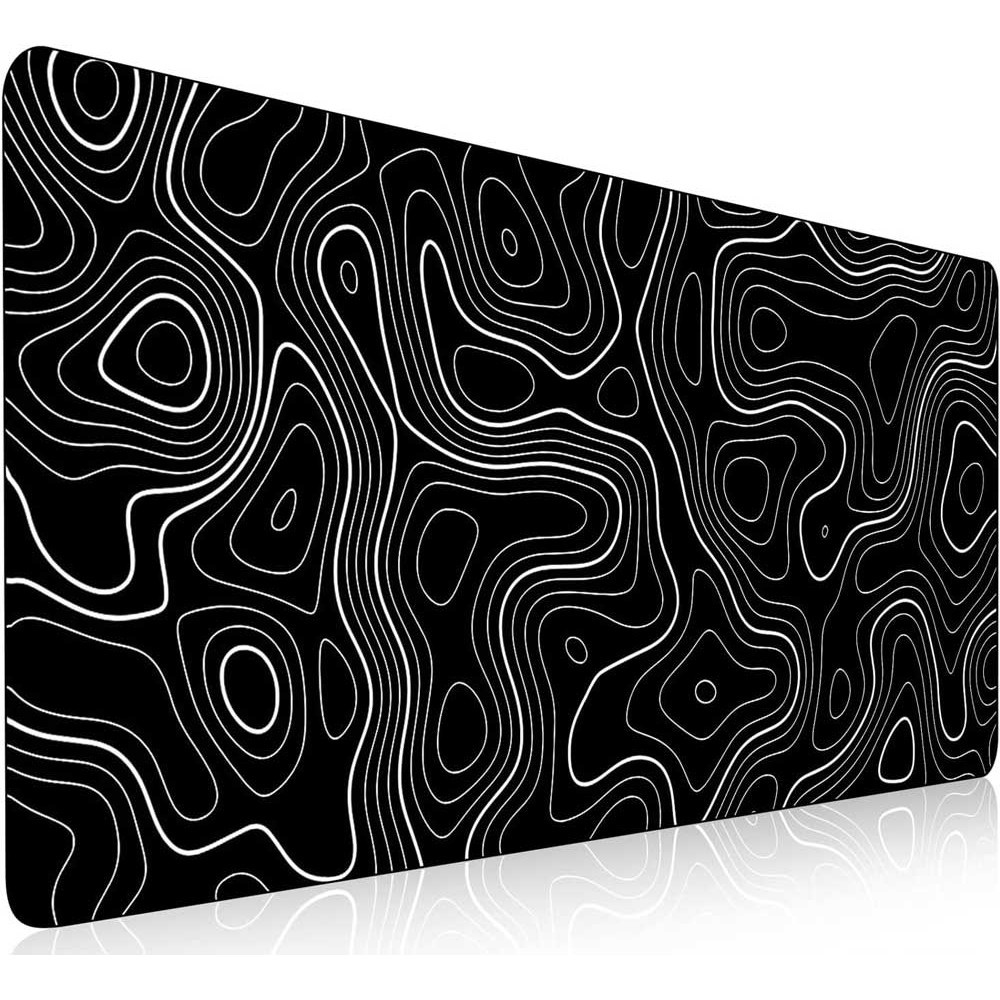 Килимок для миші та клавіатури з прошитими краями чорний з топографічним візерунком 900х400х3 мм, фото 1