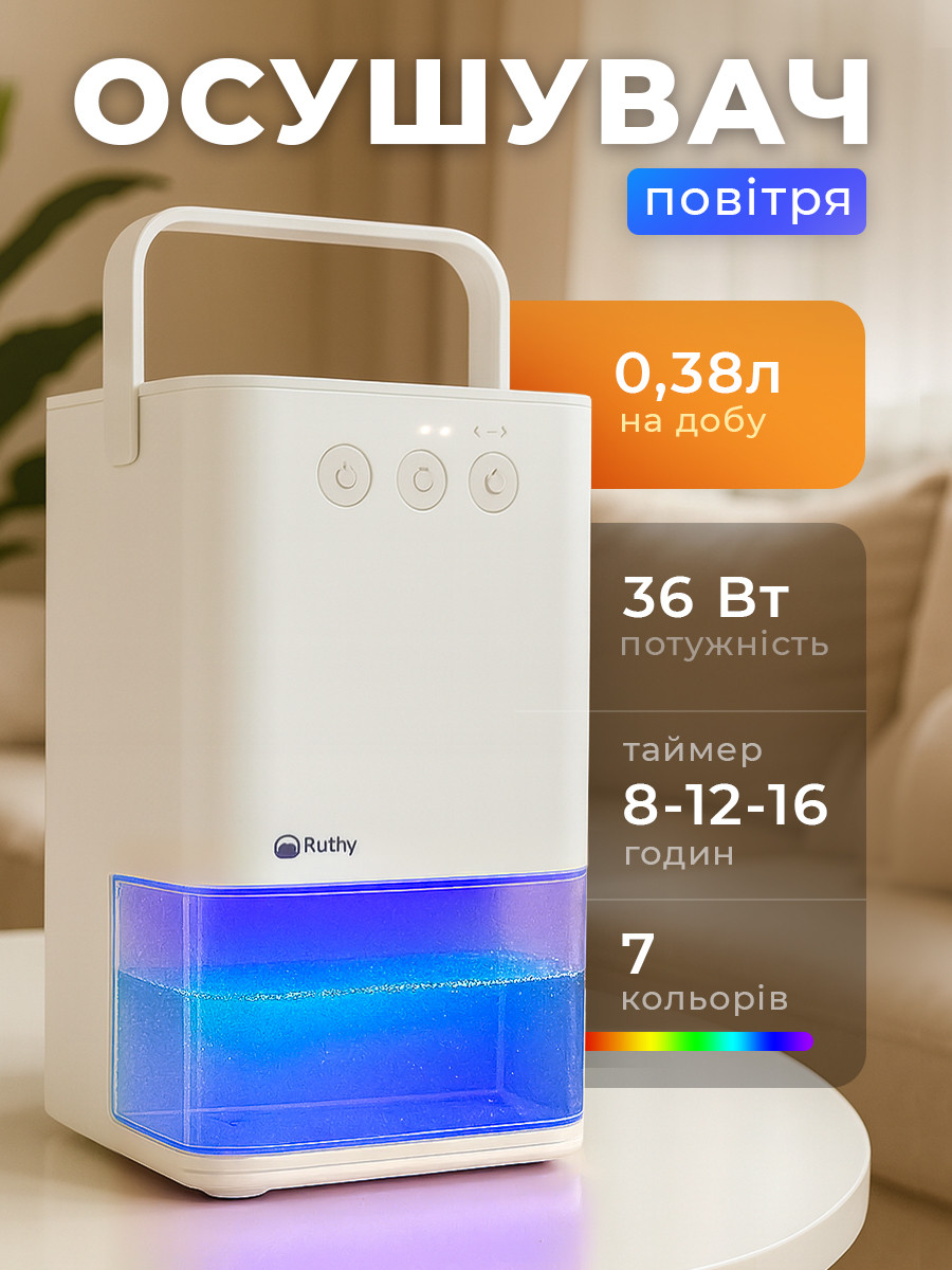 Осушувач повітря побутовий для квартири дому портативний електричний потужний для осушування підвалу басейну ванної