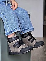 Дитячі сірі шкіряні ортопедичні черевики на липучках на девочку на флісі 25 р, фото 2