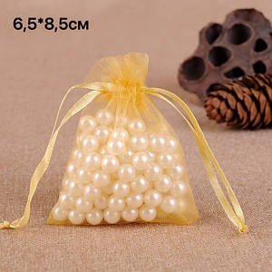 Подарункові мішечки з органзи / Упаковка - 10шт / 6,5х8,5см / Карамельний №28