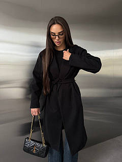 Жіноче кашемірове пальто з поясом на підкладці чорний 42-44, 46-48