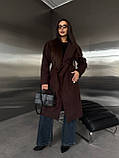 Жіноче кашемірове пальто з поясом на підкладці шоколад 42-44, 46-48, фото 2