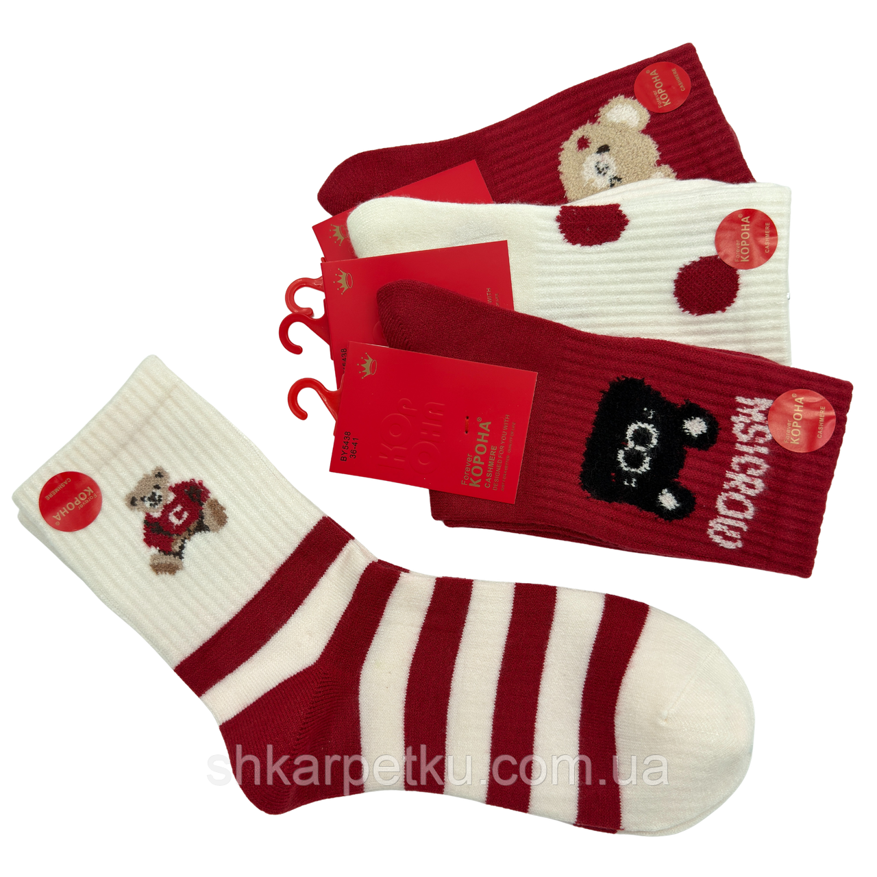 Жіночі тонкі новорічні шкарпетки Korona з кашеміром і ведмедиками 10 пар – м’якість і святковий настрій, фото 1
