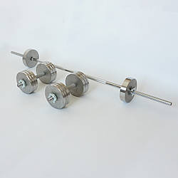 Комплект: пряма штанга та гантелі Металеві без покриття 56 кг