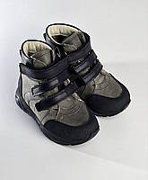 Дитячі зимові шкіряні ортопедичні черевики на липучках 33 розмір, фото 3