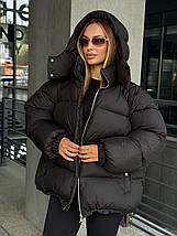Стильний жіночий пуховик Шелл у  шоколадному кольорі р.XS–XL, фото 4