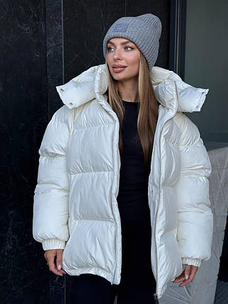 Стильний жіночий пуховик Шелл у білому кольорі р.XS–XL, фото 1