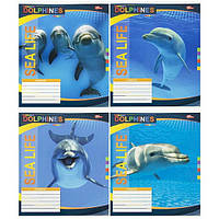 Зошит шкільний 18 аркушів лінія, серія "Морське життя - дельфіни", білизна 100%