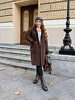 Демисезонная женская удлиненная куртка из ткани букле баранчик на пуговицах размеры 50-60