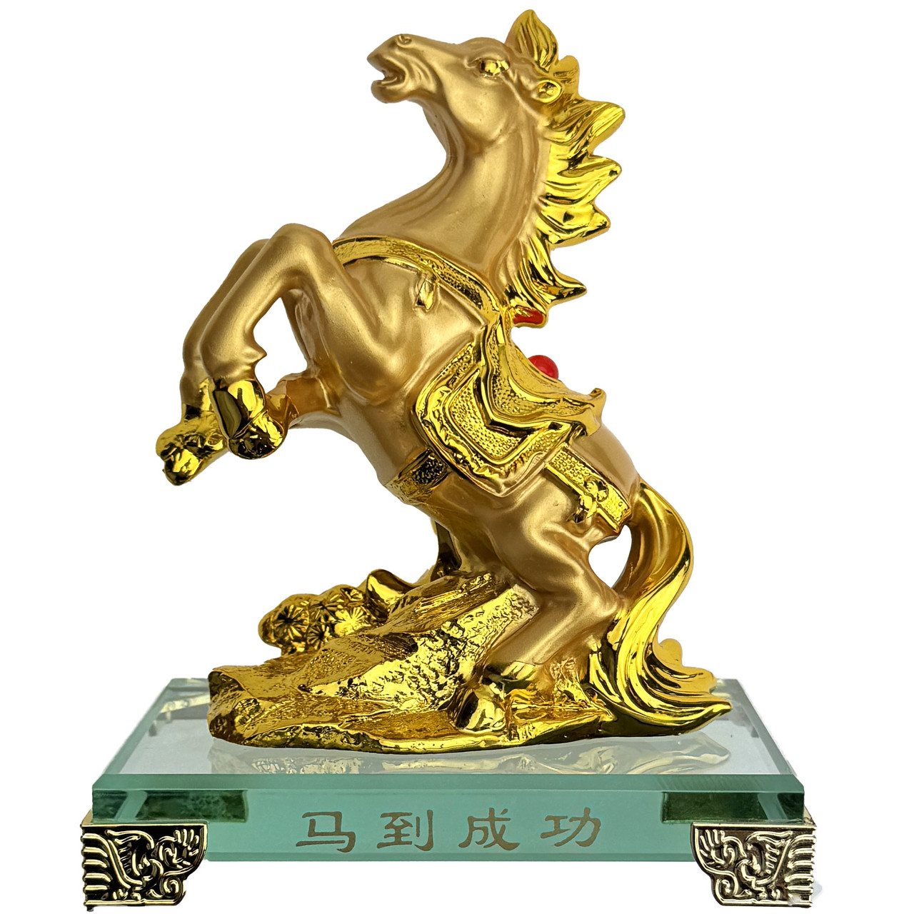 Статуетка Коня на скляній підставці висота 14 см золотиста (C6284)