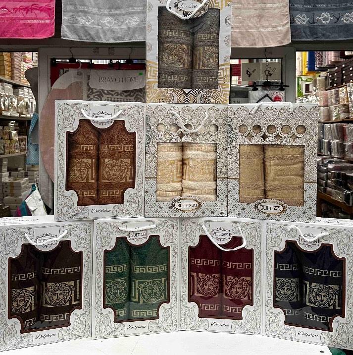 Подарунковий набір махрових рушників Туреччина 2в1 темно сірий, фото 1