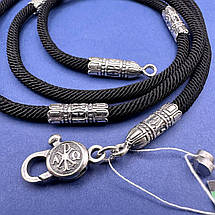 Шовковий шнурок з срібними вставками з срібною застібкою Срібло 925 проби чорнене, фото 4