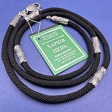 Шовковий шнурок з срібними вставками з срібною застібкою Срібло 925 проби чорнене, фото 3