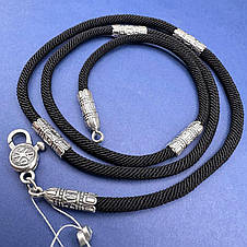 Шовковий шнурок з срібними вставками з срібною застібкою Срібло 925 проби чорнене, фото 2