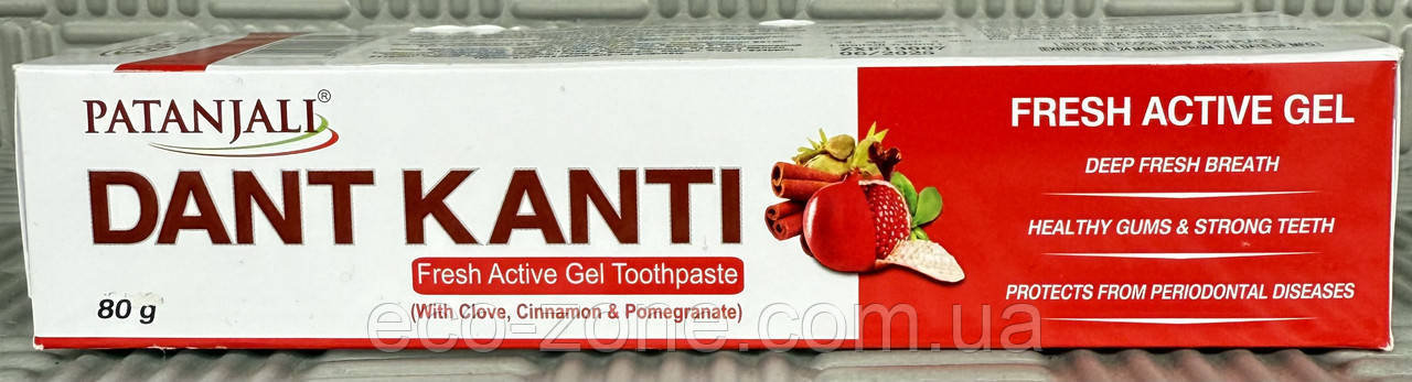 Зубна паста Свіжий активний гель, 80г Аюрведична Patanjali Дант Канті Термін до 06/2025, фото 1