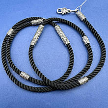 Шовковий шнурок зі срібним замком та вставками Спаси и Сохрани 925 проба