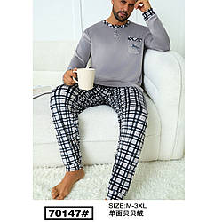 Зимова чоловіча велюрова піжама Розміри: M,L,XL,2XL,3XL (49439)