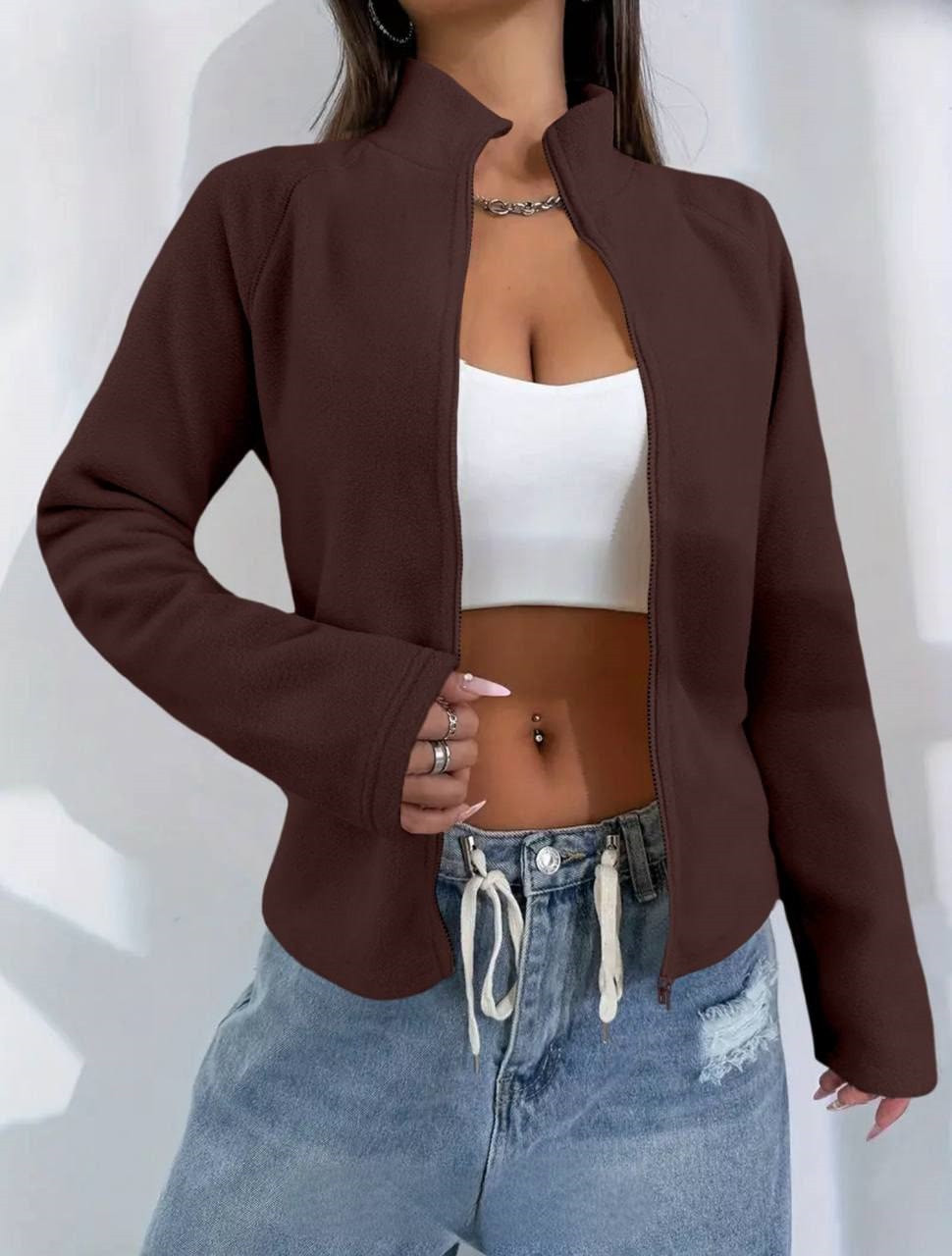 Жіноча флісова худі на змійці шоколад 42-44, 46-48, фото 1