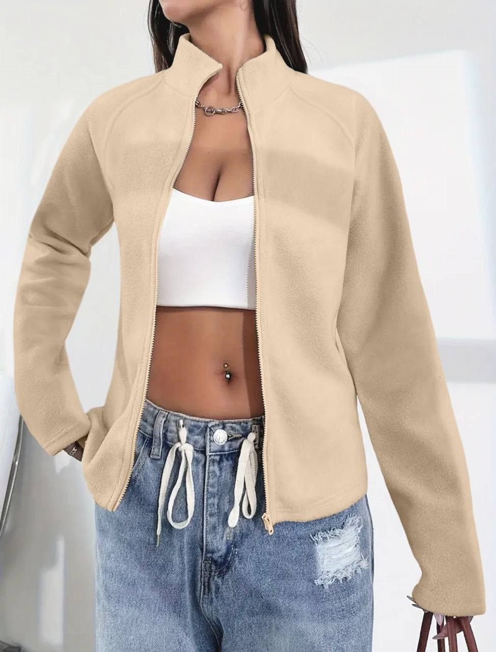 Жіноча флісова худі на змійці беж  42-44, 46-48, фото 1