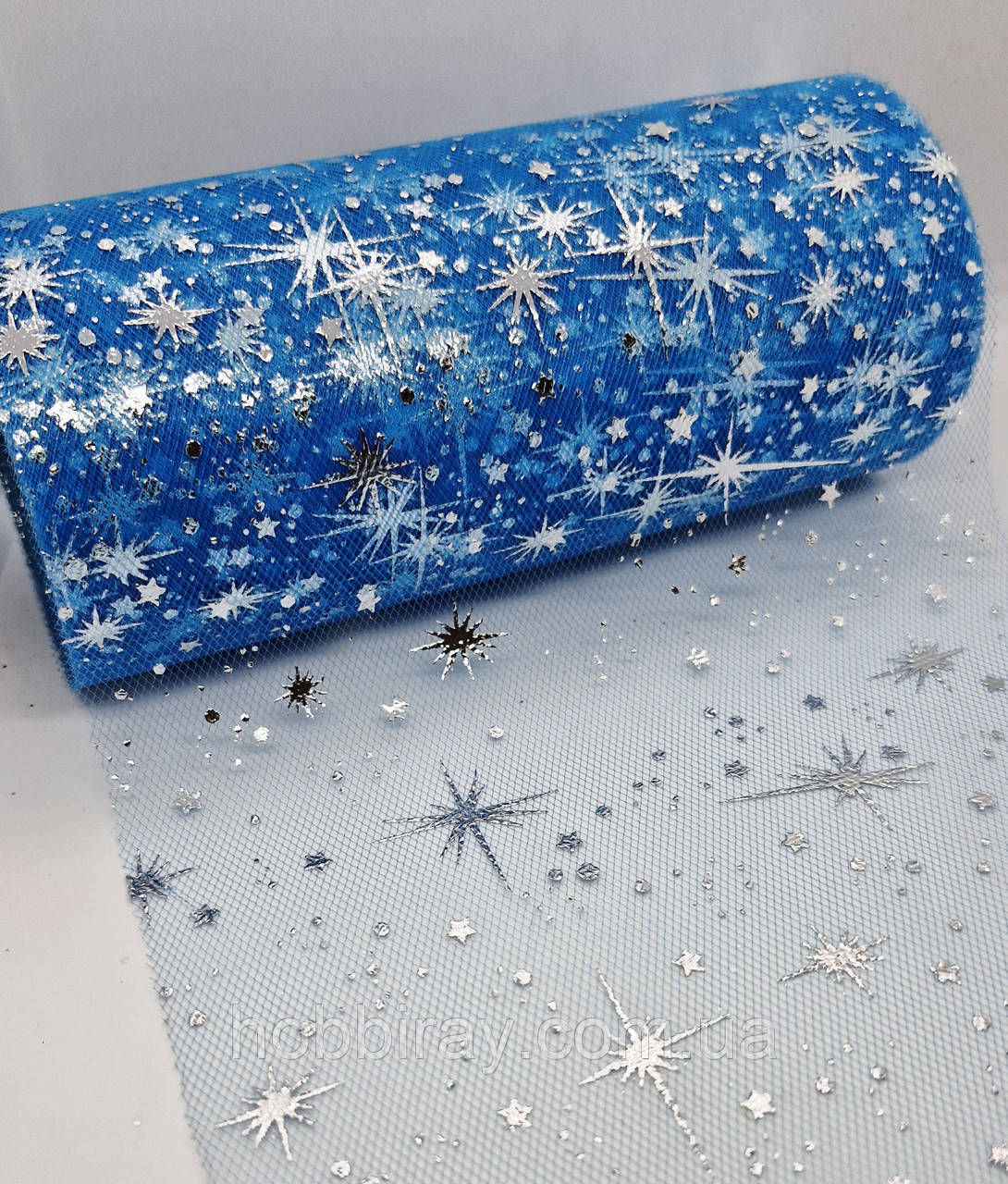 Фатин з зірочками.  Ширина 15 см. Длина 1 м. Колір блакитний., фото 1