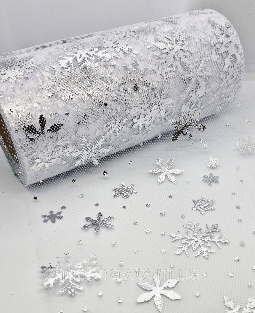 Фатин зі сніжинками.  Ширина 15 см. Длина 1 м. Колір білий., фото 1