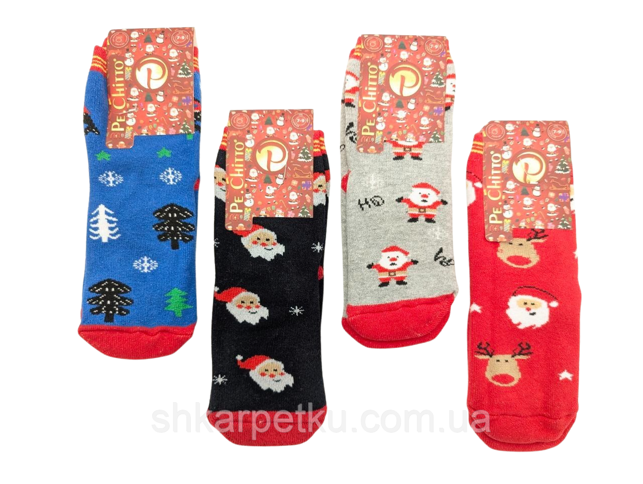 Дитячі новорічні шкарпетки Pe.Chitto з Сантою12 пар – яскравий святковий настрій і комфорт для дітей, фото 1
