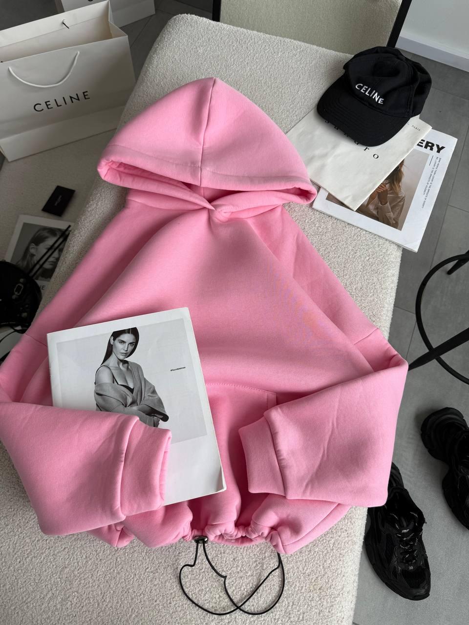 Тепле худі на флісі AO731 Рожеве Oversize S-L, фото 1