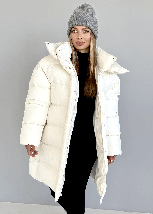 Жіночий подовжений пуховик Максі молочного кольору, фото 2