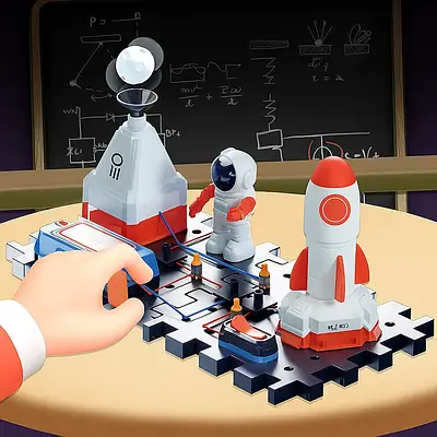 Електронний модульний конструктор STEM Космічна ракета 14 деталей Гра з м'ячиком генератор мильних бульбашок катапульта