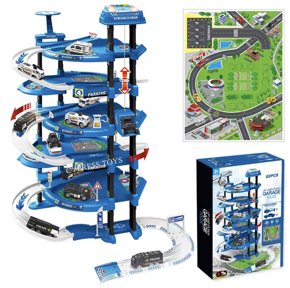 Дитячий Трек-парковка “Поліція”, 5 поверхів, автоматичний підіймач, підсвічування, звукові ефекти, металопластикові машинки, фото 1