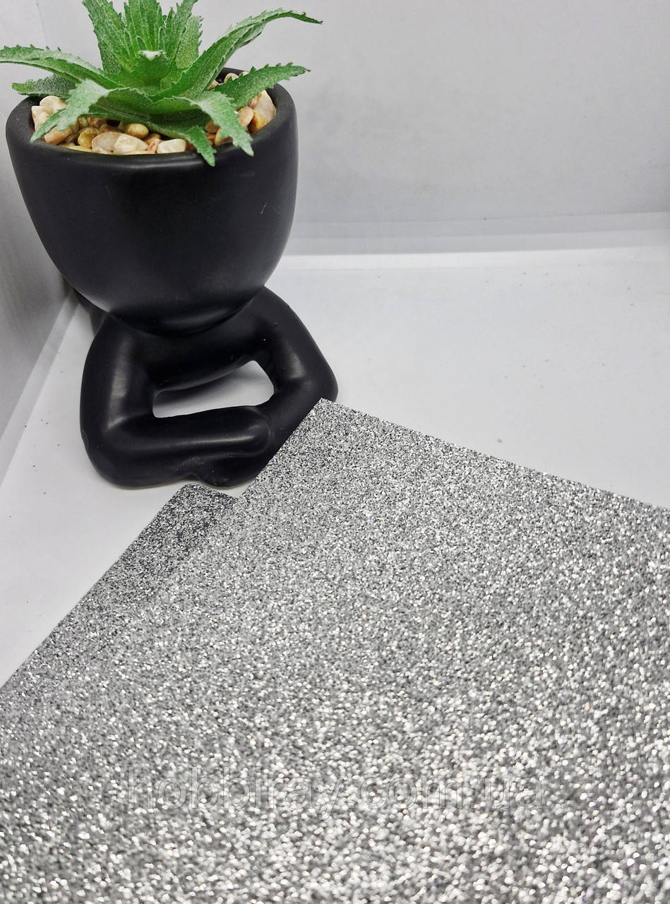 Фоамиран с глиттером. 20*30см. Колір срібний., фото 1