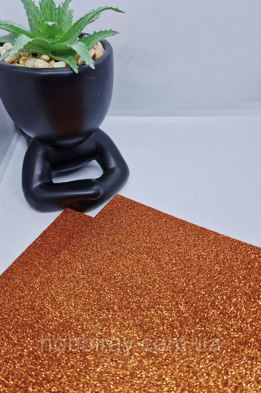 Фоамиран с глиттером. 20*30см. Колір помаранчевий., фото 1