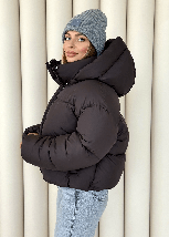 Жіночий короткий пуховик Міні чорного кольору, фото 3