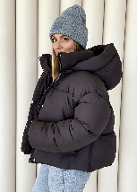 Жіночий короткий пуховик Міні чорного кольору, фото 5