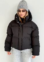 Жіночий короткий пуховик Міні чорного кольору, фото 4